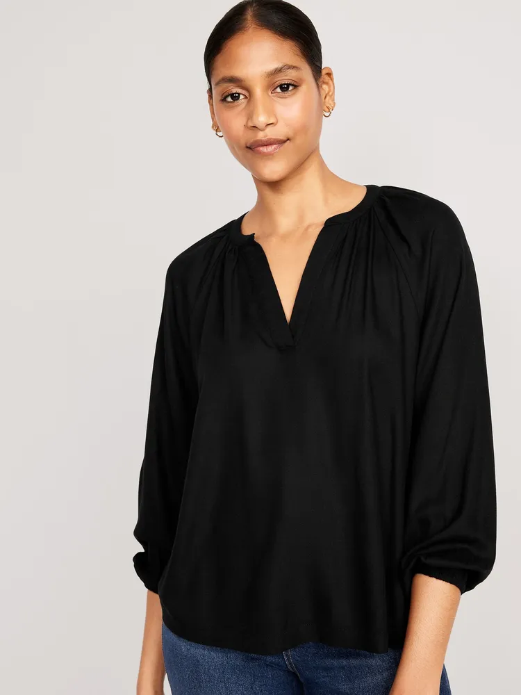 Long-Sleeve Split-Neck Top