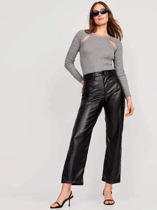 Old Navy High-Waisted Faux-Leather Cropped Wide-Leg Pants for Women