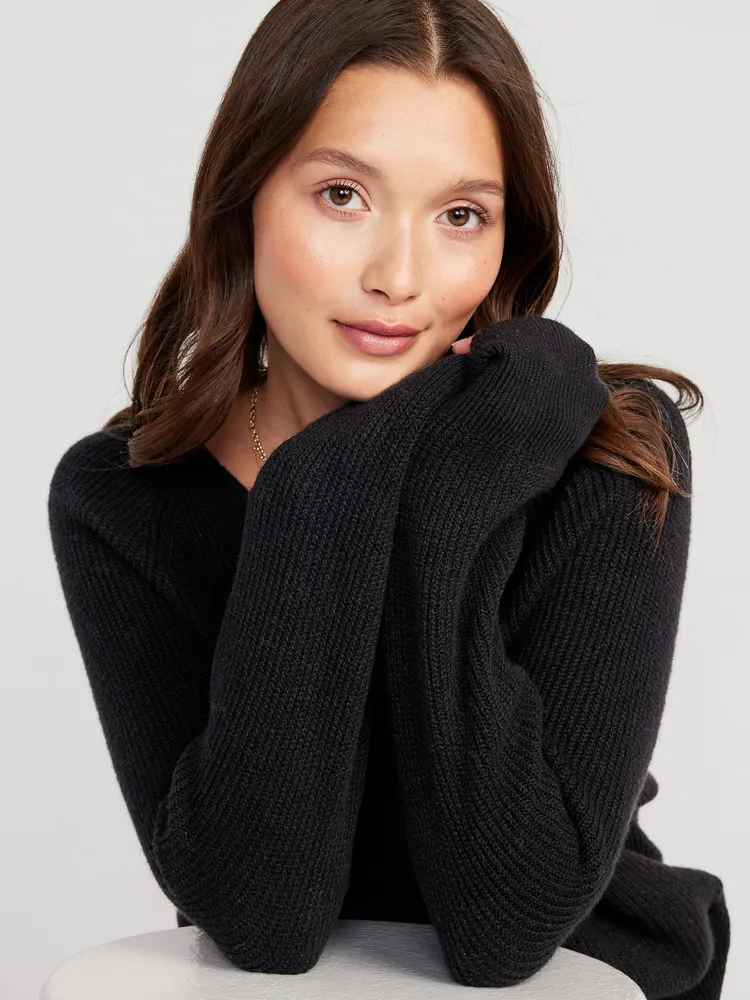 V-Neck Rib-Knit Cocoon Sweater for Women