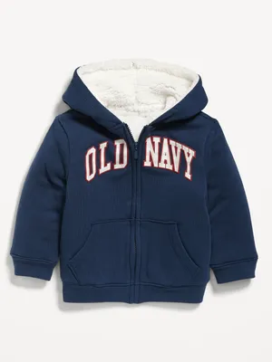 Cozy Sherpa-Lined Logo Graphic Zip Hoodie for Toddler Boys