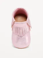 Shiny Faux-Leather Moccasin Booties for Baby