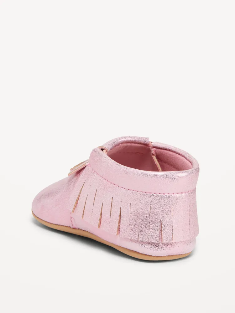 Shiny Faux-Leather Moccasin Booties for Baby