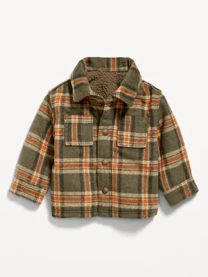 Unisex Sherpa-Lined Plaid Shacket for Baby