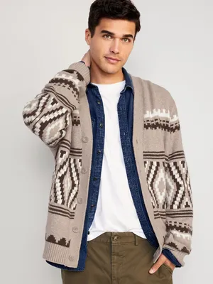 Button-Front Fair Isle Cardigan Sweater for Men