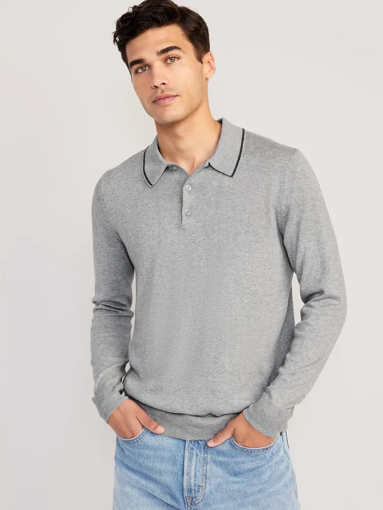 Long-Sleeve Polo Pullover Sweater for Men