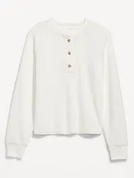 Plush Waffle-Knit Henley Top