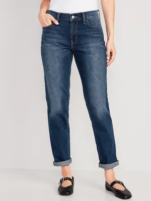 Mid-Rise Wow Boyfriend Straight Jeans for Women