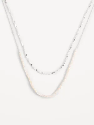 Silver-Plated Double Layer Chain Necklace for Women