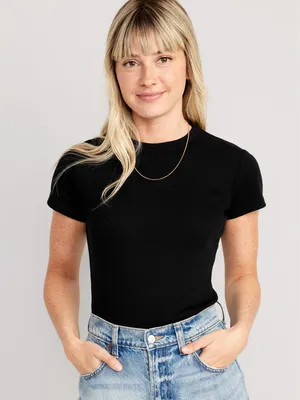 Fitted Rib-Knit Cropped T-Shirt for Women