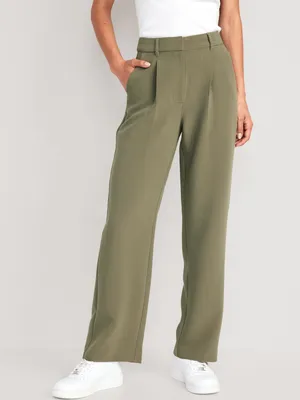 Extra High-Waisted Pleated Taylor Wide-Leg Trouser Suit Pants for Women