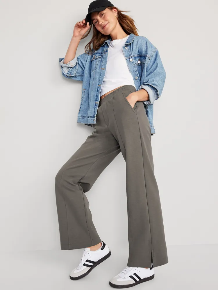 High-Waisted Dynamic Fleece Wide-Leg Trouser Pants