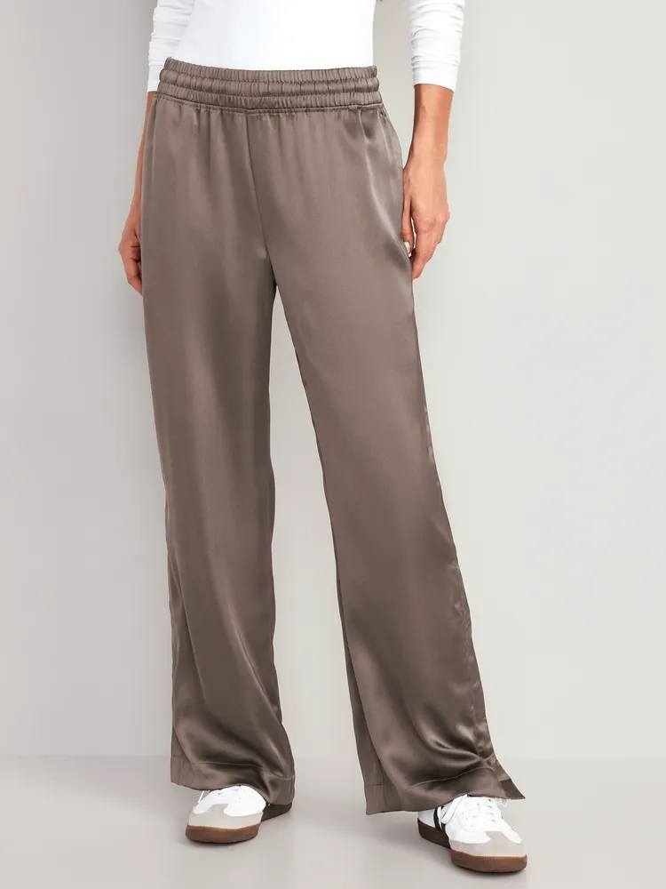 Old Navy Mid-Rise Wide-Leg Satin Track Pants for Women