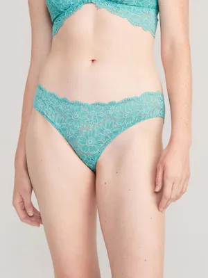 High-Waisted Lace Trim Bikini Underwear