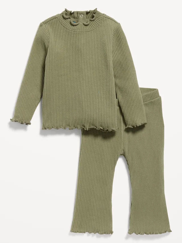 Cozy French Terry Crew-Neck and Flared Leggings Set for Baby