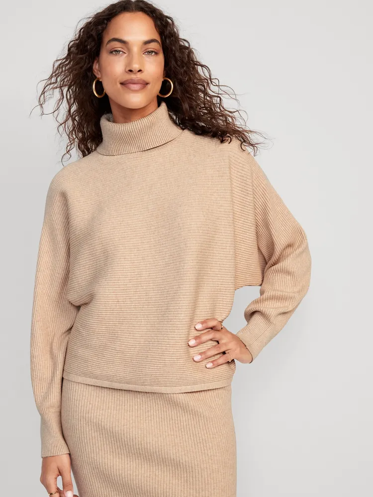 Cropped Rib-Knit Turtleneck Sweater