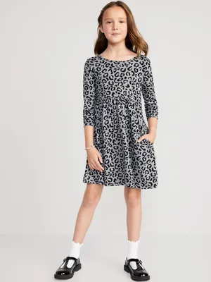Printed Long-Sleeve Fit & Flare Dress for Girls