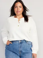 Plush Waffle-Knit Henley Top