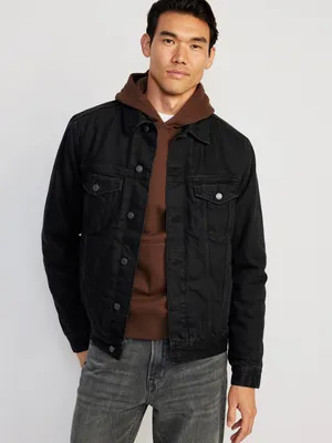 Cozy-Lined Non-Stretch Black Jean Jacket for Men