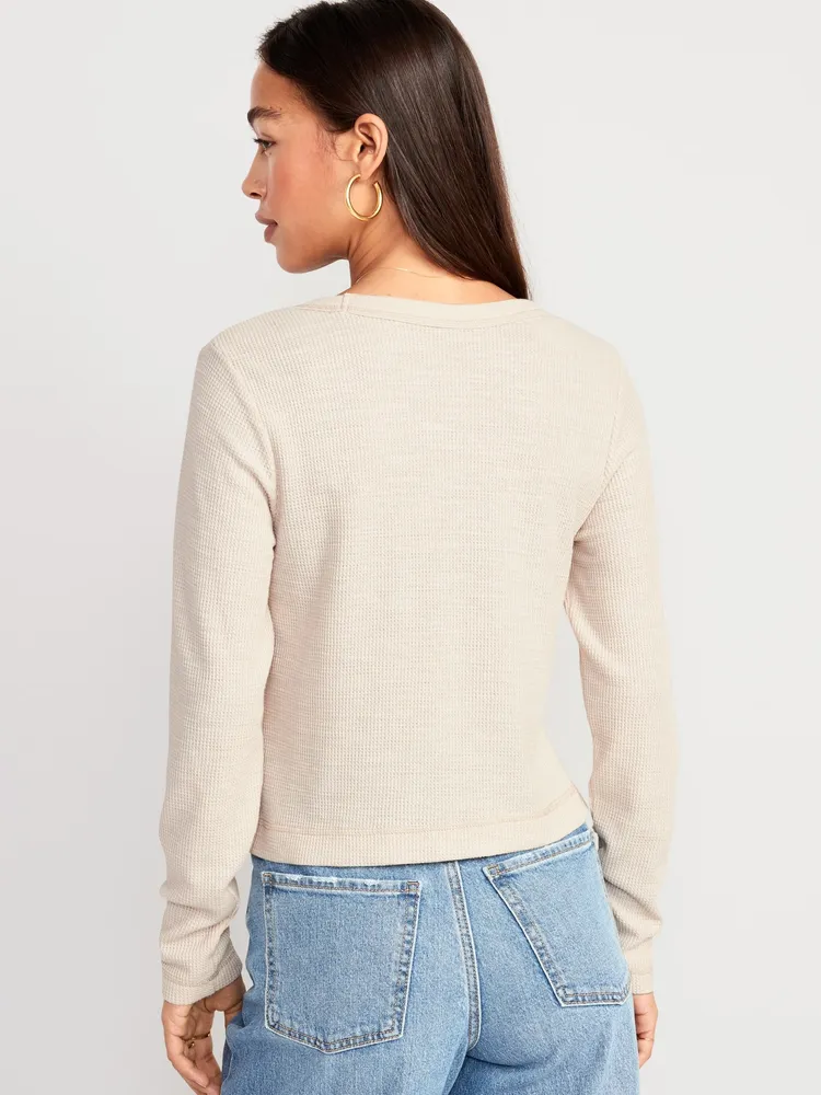 Cropped Waffle-Knit Scoop-Neck T-Shirt