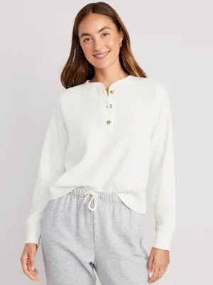 Plush Waffle-Knit Henley Top