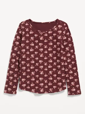 Cozy Long-Sleeve Printed Rib-Knit T-Shirt for Girls