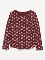 Cozy Long-Sleeve Printed Rib-Knit T-Shirt for Girls