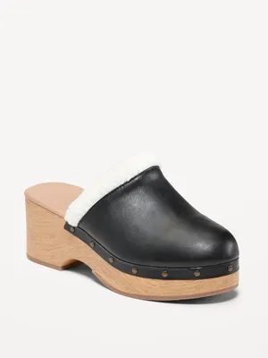 Faux-Leather Sherpa-Lined Clogs