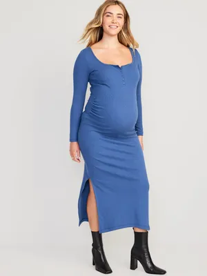 Maternity Long Sleeve Henley Bodycon Dress