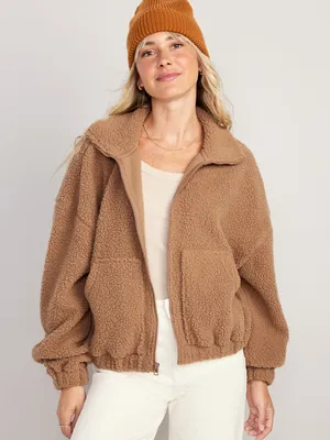 Oversized Full-Zip Sherpa Pullover for Women