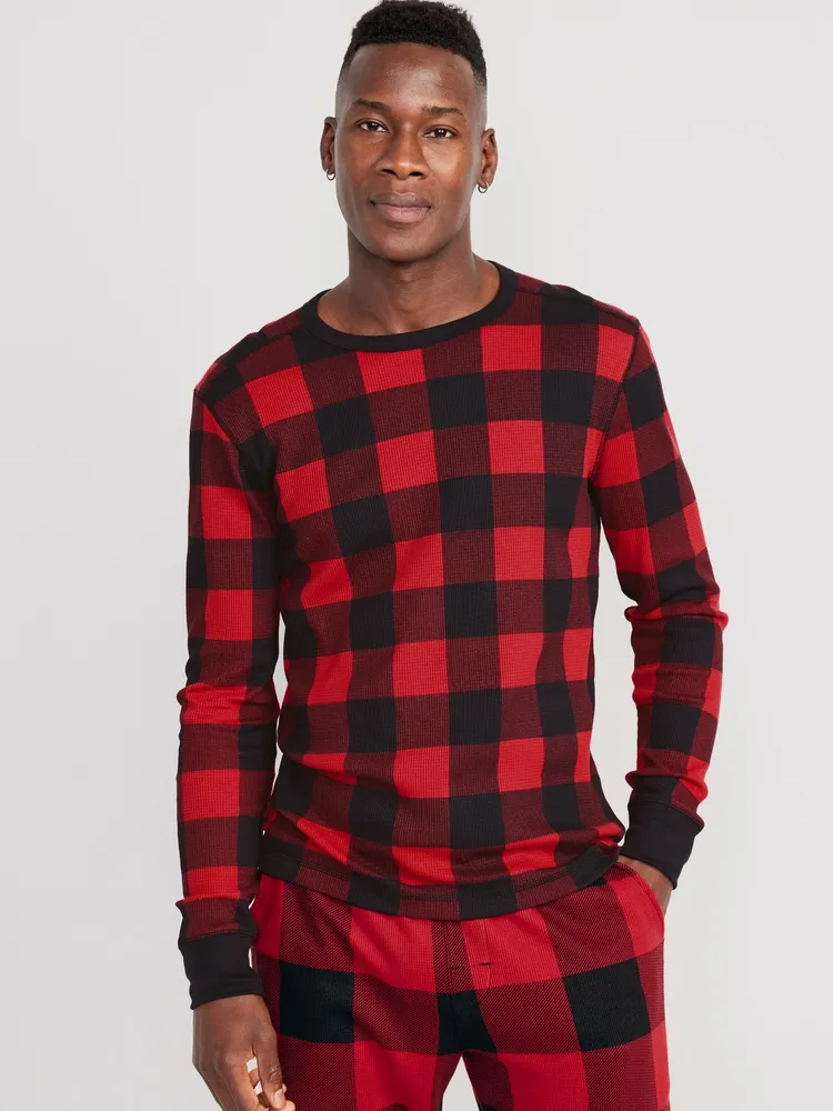 Old Navy Thermal-Knit Long-Sleeve Plaid T-Shirt for Men