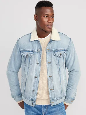 Sherpa-Lined Non-Stretch Jean Jacket for Men