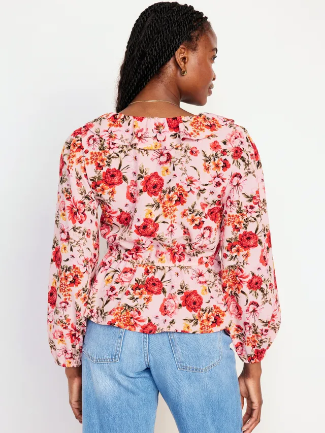 Waist-Defined Ruffle-Trim Top