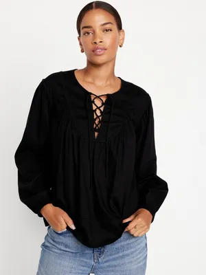 Tie-Front Boho Swing Blouse for Women
