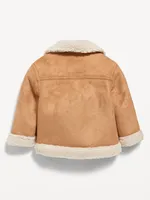 Sherpa-Trim Buttoned Coat for Baby