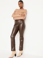 High-Waisted Faux-Leather Boot-Cut Ankle Pants