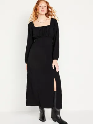 Waist-Defined Square-Neck Maxi Dress for Women