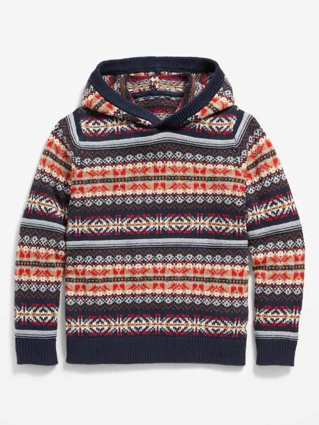 Printed Sweater-Knit Pullover Hoodie for Boys