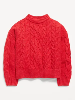 Cozy Mock-Neck Cable-Knit Pullover Sweater for Girls