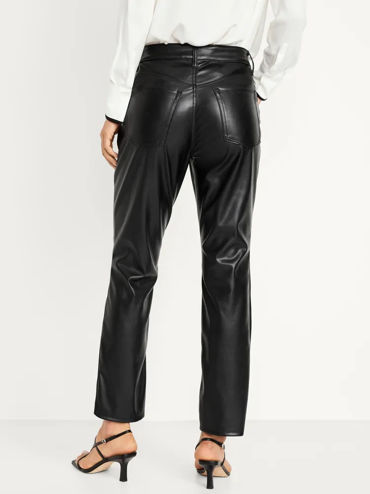 High-Waisted Faux-Leather Boot-Cut Ankle Pants for Women