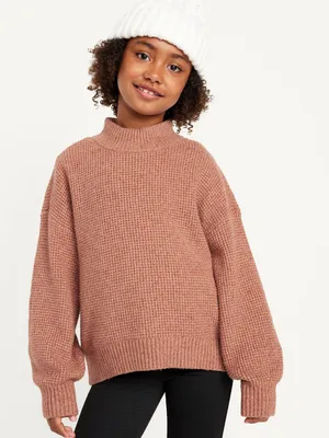 Cozy Thermal-Knit Mock-Neck Tunic Pullover Sweater for Girls