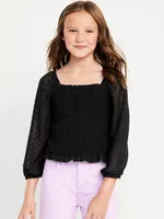 Long-Sleeve Clip-Dot Smocked Top for Girls