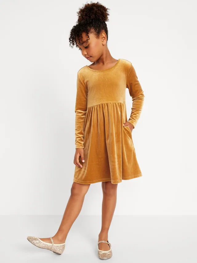 Metallic Puff-Sleeve Smocked Dress for Girls