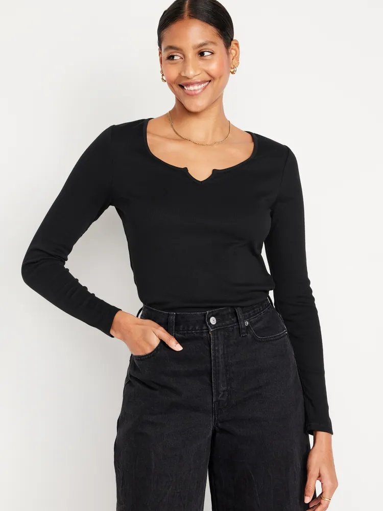 Old Navy Fitted Long-Sleeve Rib-Knit T-Shirt for Women