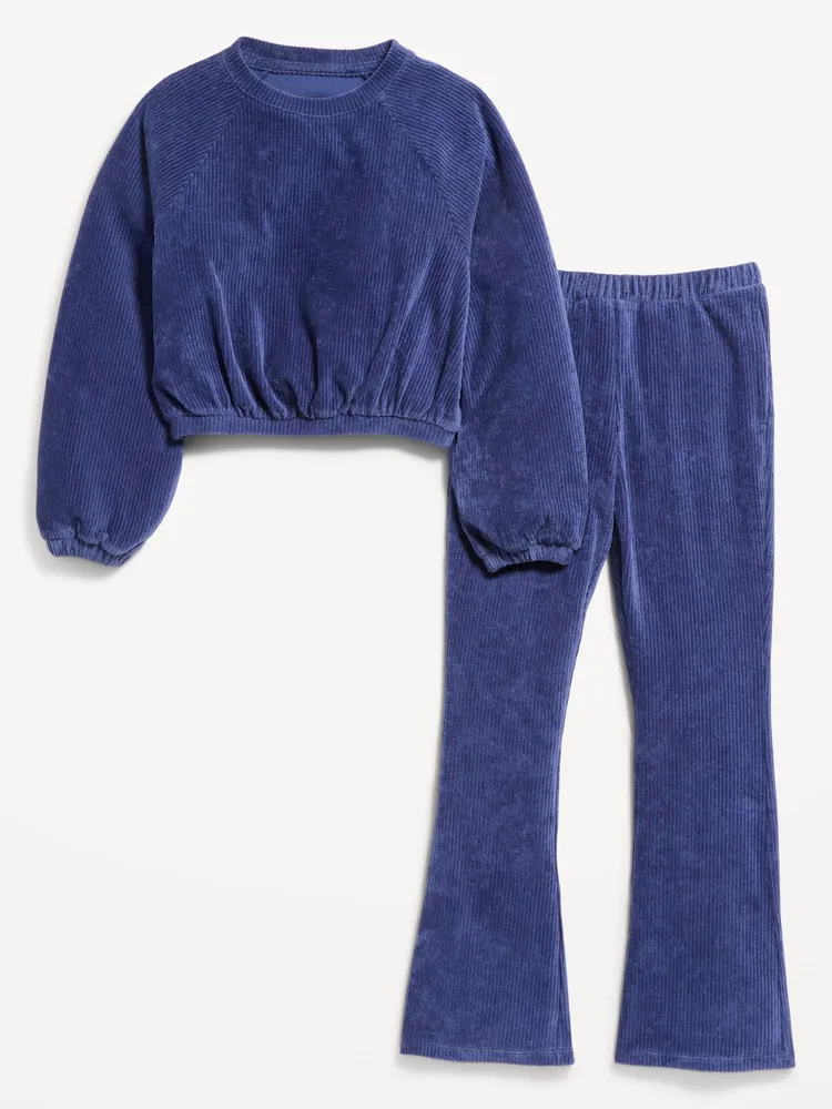 Old Navy Velvet Ribbed Cinched-Hem Top and Flare Pants Set for Girls