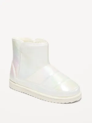 Iridescent Faux-Fur Lined Ankle Booties for Girls