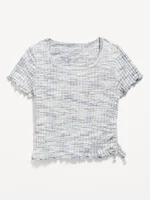 Short-Sleeve Textured Knit Side-Ruched Top for Girls