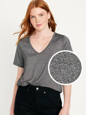 Luxe V-Neck Glimmer T-Shirt for Women