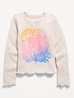 Graphic Rib-Knit Lettuce-Edge T-Shirt for Girls