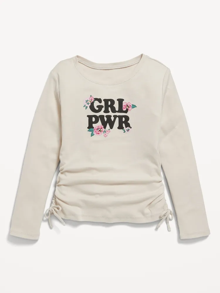 Long-Sleeve Side-Ruched Graphic T-Shirt for Girls