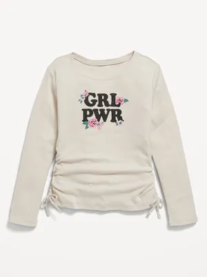 Long-Sleeve Side-Ruched Graphic T-Shirt for Girls